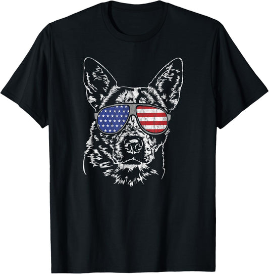 Funny Proud Cattle Dog Heeler American Flag T-Shirt tee gift T-Shirt