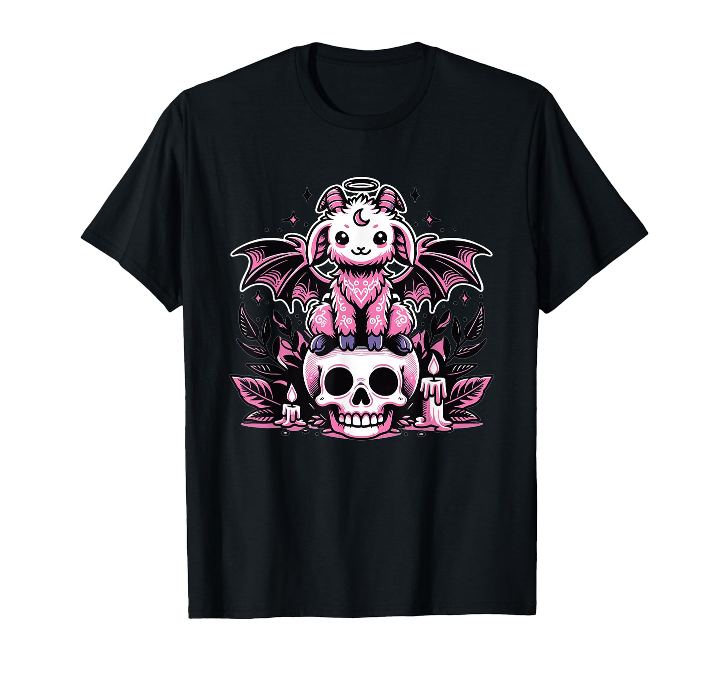 Kawaii Pastel Goth Cute Creepy Goat Bat Skeleton T-Shirt