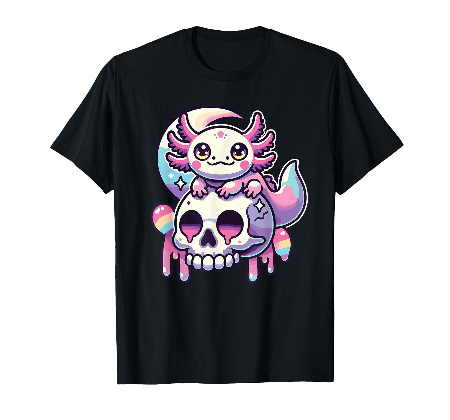 Kawaii Pastel Goth Cute Creepy Axolotl Bat Skeleton T-Shirt