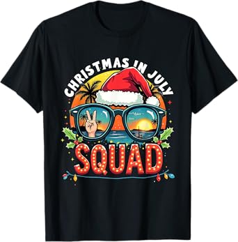 Funny Santa Summer Reindeers Christmas In July Squad T-Shirt