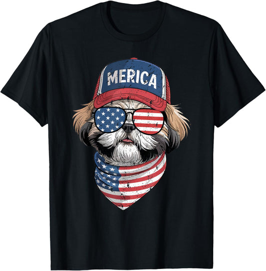 Shih Tzu 4th Of July Us American Flag Dog Patriotic T-shirt