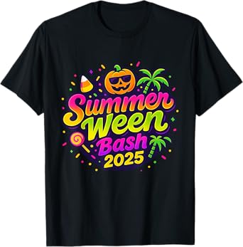 SummerWeen Bash 2025 Skeleton Beach Party Halloween Vibes T-Shirt
