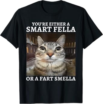 You're Either a Smart Fella or a Fart Smella Funny Cat Meme T-Shirt