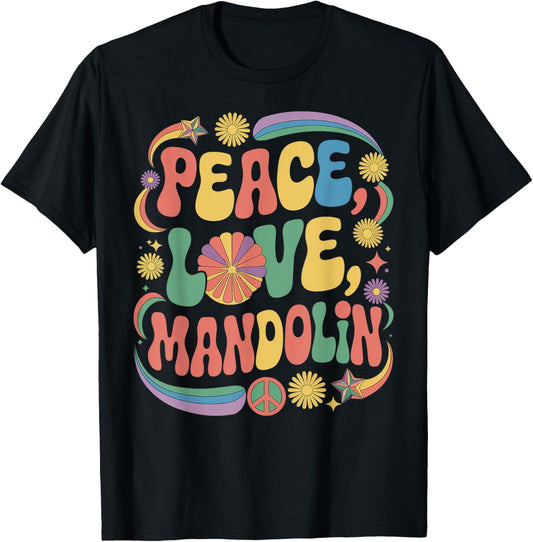 60s 70s Hippie Retro Mandolinist Peace Love Mandolin T-Shirt