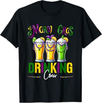 Mardi Gras Drinking Crew Three Glasses Of Beer Masked Beads T-Shirt