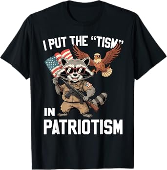 Funny Raccoon I Put The Tism in Patriotism USA Retro T-Shirt