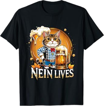Funny Oktoberfest Cat Lovers Nein Lives Beer T-Shirt