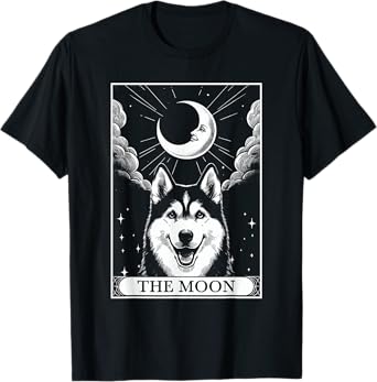Tarot Card Vintage Crescent Moon Siberian Husky Dog Mom T-Shirt