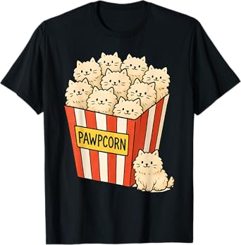 Funny Cat Owner Pawpcorn Popcorn Pun Cute Kittens Cat Lover T-Shirt