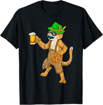 Vintage Oktoberfest Cat Kitten Beer Mug Pretzel Funny Gift T-Shirt for Men Women