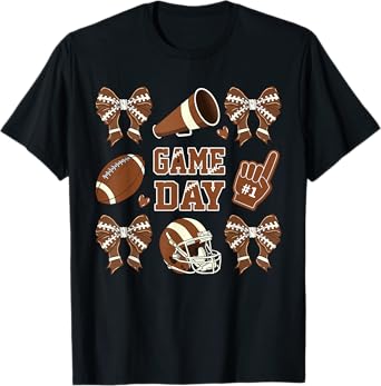Football Coquette Bow Football Mom Game Day Women Girls Kids T-Shirt