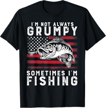 I'm Not Always Grumpy Sometimes I'm Fishing Vintage USA Flag T-Shirt