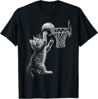 Cute Cat Playing Basketball Men Women Kids funny cat kitten T-Shirt