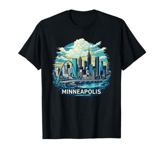 Vintage Minneapolis Minnesota Sunset Skyline Cityscape Retro T-Shirt