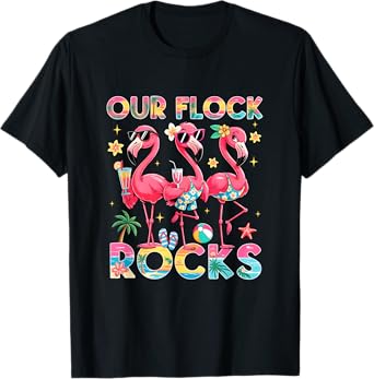 Our Flock Rocks Flamingo Summer Vacation Family Matching T-Shirt