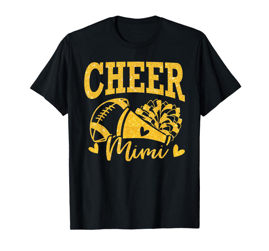 Cheer Mimi Biggest Fan Black Gold Pom Pom Mothers Day T-Shirt