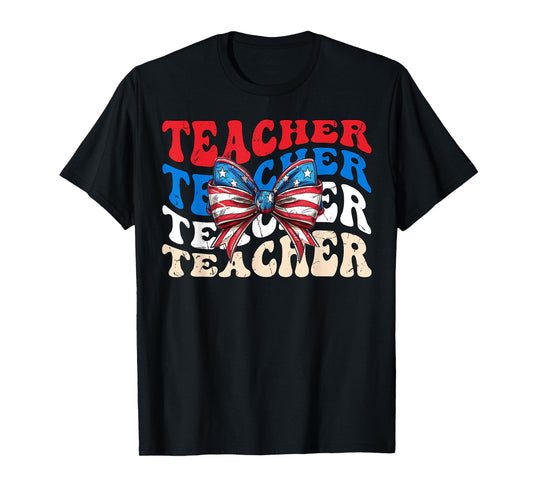 Groovy Teacher American flag 4th of July USA funny Teacher T-Shirt for Women Men