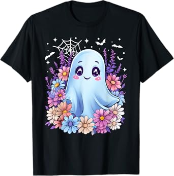 Cute Ghost Flower Halloween Costume Girl Women Spooky Season T-Shirt