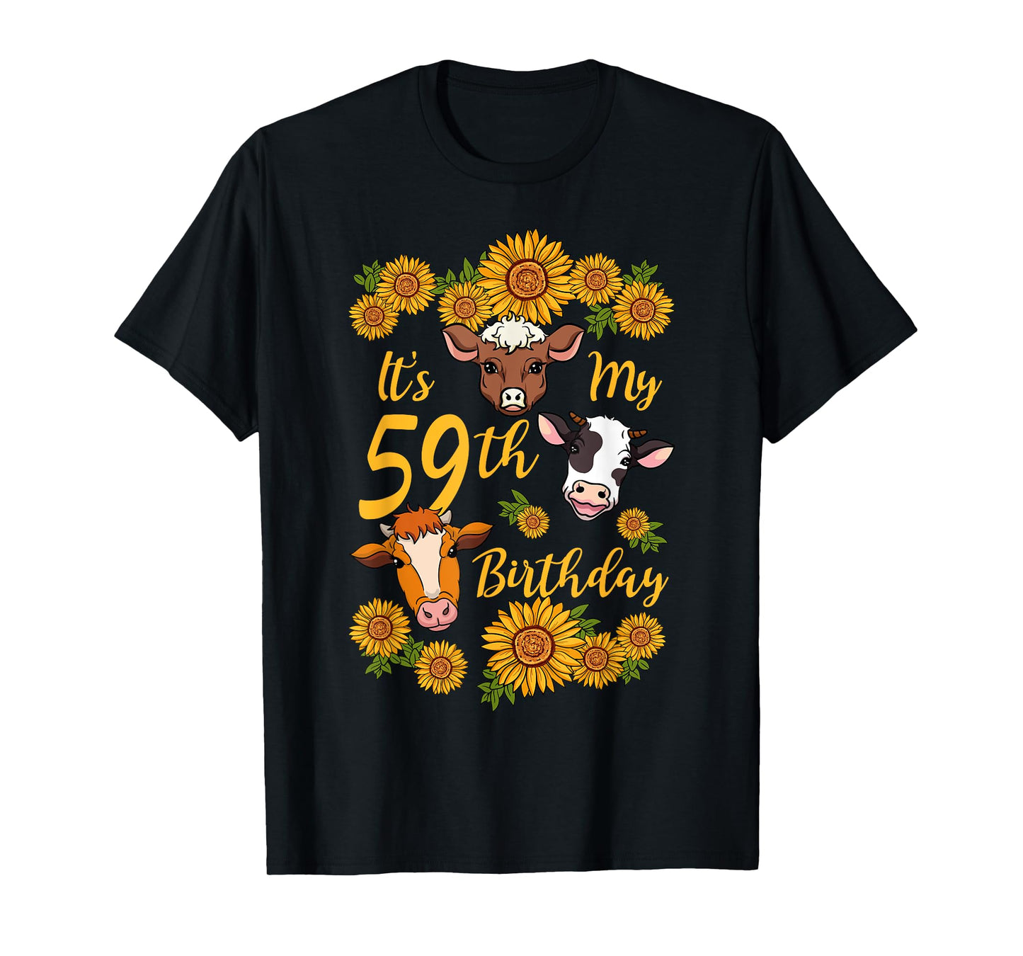 Cow 59th Birthday Party Sunflower Moo Farm Animal Barnyard T-Shirt