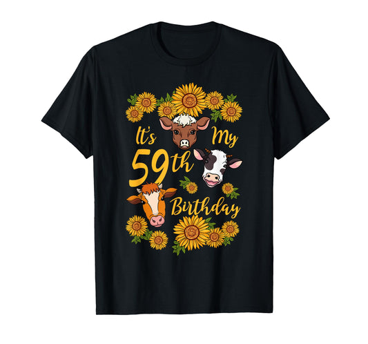 Cow 59th Birthday Party Sunflower Moo Farm Animal Barnyard T-Shirt