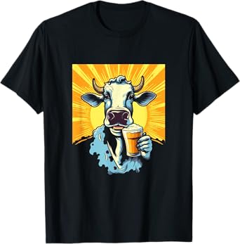 Cow Drinking Beer Glass Mug Brew Beer Drinker Drunk Cows T-Shirt