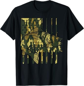 Camo US Flag Fish Vintage Fishing Patriotic Fisherman Gift T-Shirt
