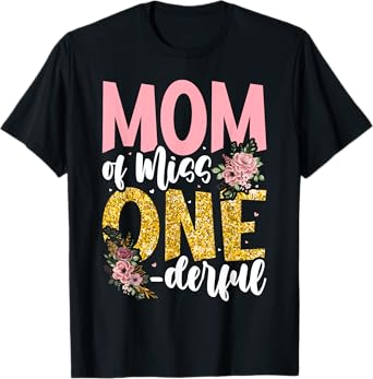 Mom of Little Miss Onederful 1st Birthday Family Matching T-Shirt