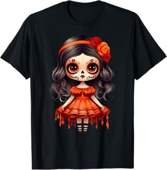 Dia De Los Muertos La Catrina Cute Skeleton Mexican Girl Kid T-Shirt