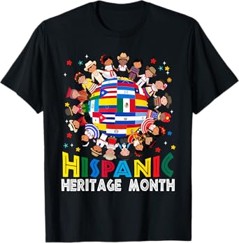 Hispanic Heritage Month Earth Childs Latin Flag Boy Girl Kid T-Shirt