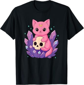 Kawaii Pastel Goth Cute Creepy Cat Bat Skeleton T-Shirt for Men Women Kids