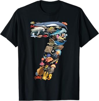 7 Years Old 7th Birthday Sea Ocean Animals Figures Number 7 T-Shirt