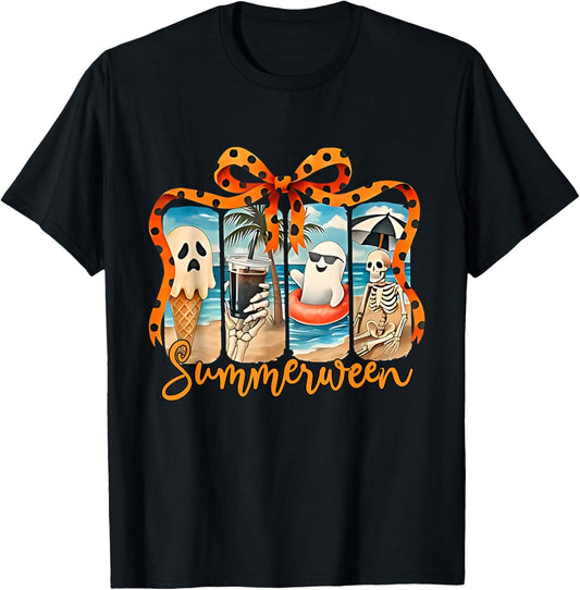 Summerween Skeleton Ghost Beach Party Halloween Vibes T-Shirt