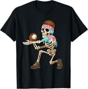 Funny Baseball Skeleton Ice Cream Drip Baseball Boys Youth T-Shirt