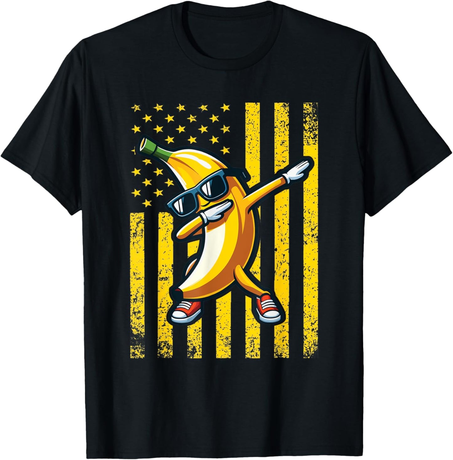 Graphic Banana Retro American Flag Dabbing Banana Lover T-shirt