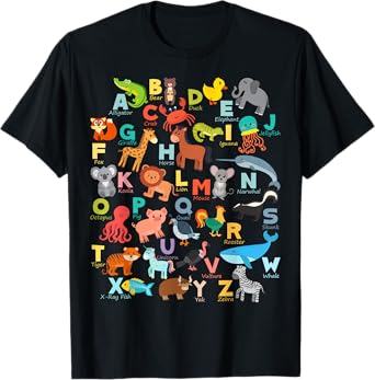 Alphabet Animal ABCs Learning Shirt for boys, girls, adults T-Shirt