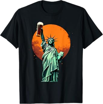 Humor Lady Liberty Beer Drinking T-Shirt