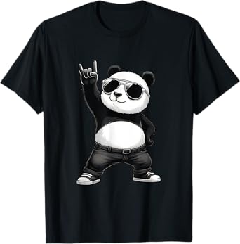 Retro Panda Rock Music for Men Kids Women Funny Panda T-Shirt