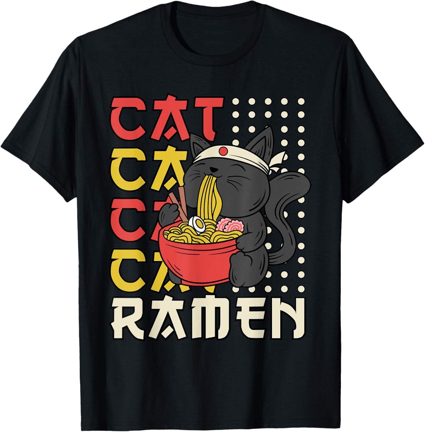Cat Eating Ramen Noodles Japanese Kawaii Cat Anime T-Shirt