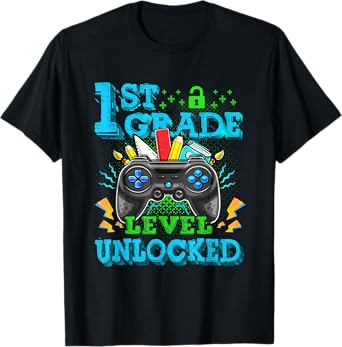 1st Grade Level Unlocked Video Game Back to School Boys T-Shirt