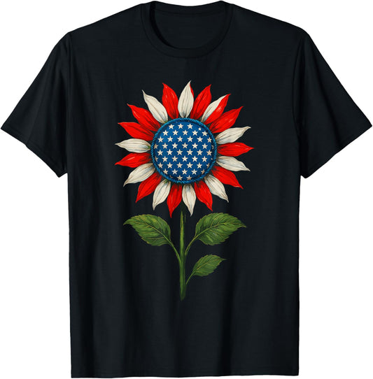 Sunflower 4th Of July American Flag Women Men Merica Usa T-shirt