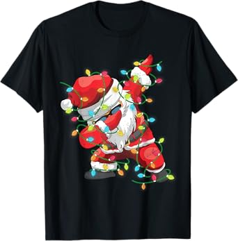 Christmas Dabbing Santa Xmas Lights Girls Boys Teens Kids T-Shirt