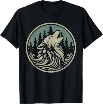 Nature Camping Vintage Forest Wildlife Wolf Outdoor Graphic T-Shirt