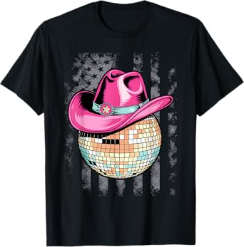 Retro Style Pink Cowboy Hat Club Disco Ball T-Shirt