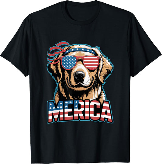 Golden Retriever Merica Dog Patriotic 4th Of July T-shirt