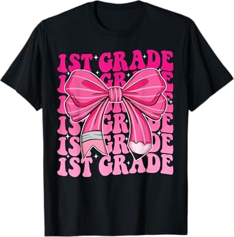 1st Grade Girls Coquette Bow Back to School First Grade T-Shirt