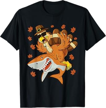 Thanksgiving Turkey Riding Shark Funny Toddler Boys Kids T-Shirt