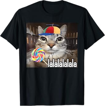 Silly Cat With Lollipop Meme T-Shirt for Men Women
