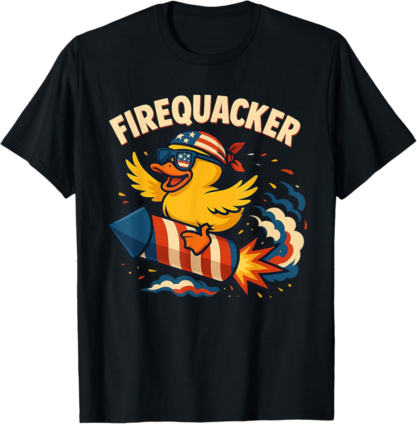 Funny 4th of July Duck Firequacker Patriotic USA Flag Kids T-Shirt
