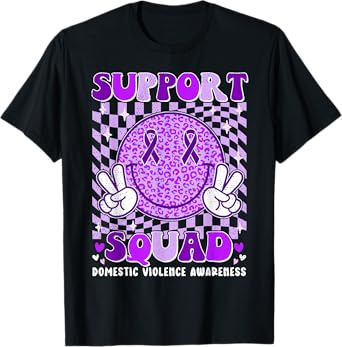 Groovy Domestic Violence Awareness Men Women Support Squad T-Shirt