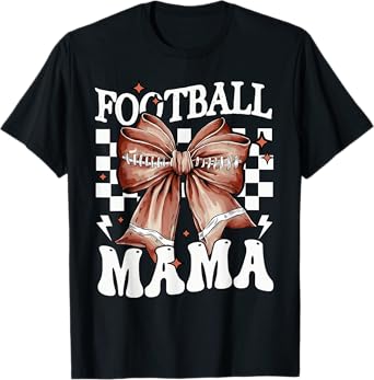 Coquette Bow American Football Mama Thanksgiving Autumn Fall T-Shirt